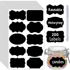 Chalkboard Labels 200 PCS Reusable Waterproof Jar Stickers with Marker Kitchen S