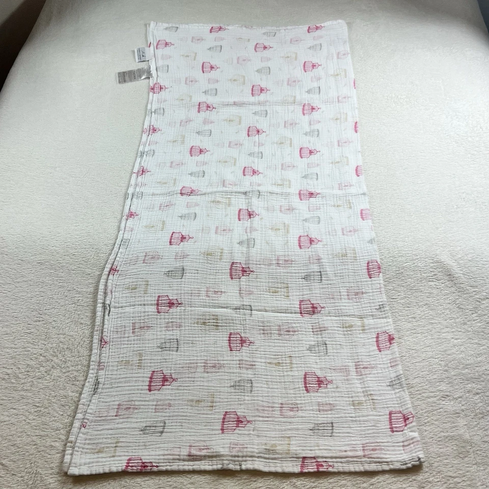 Cobertor de musselina Aden + Anais branco vermelho rosa gaiola de pássaro gaiola de pássaro algodão em excelente estado usado - Imagem 2 de 4