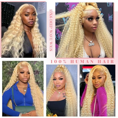 Blonde 613 Lace Front Wigs Human Hair 180% Density Thick Deep Curly Wave Huma... - Picture 7 of 7
