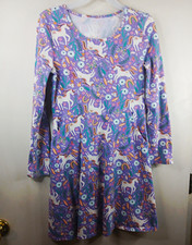 Wonder Nation Girls L (10-12) Purple Unicorn Rainbow Knit Fit & Flare LS Dress
