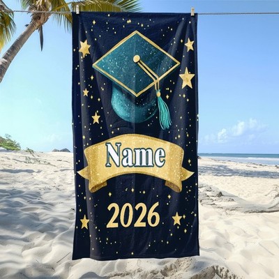 2D Flat 1pc Graduation Cap 2026 Custom Name Beach Towel Soft Summer Beach 1pc  