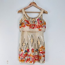 Free People Tea Combo Dress 0 Big Bang Dress Metallic Aztec Beige Lurex Boho