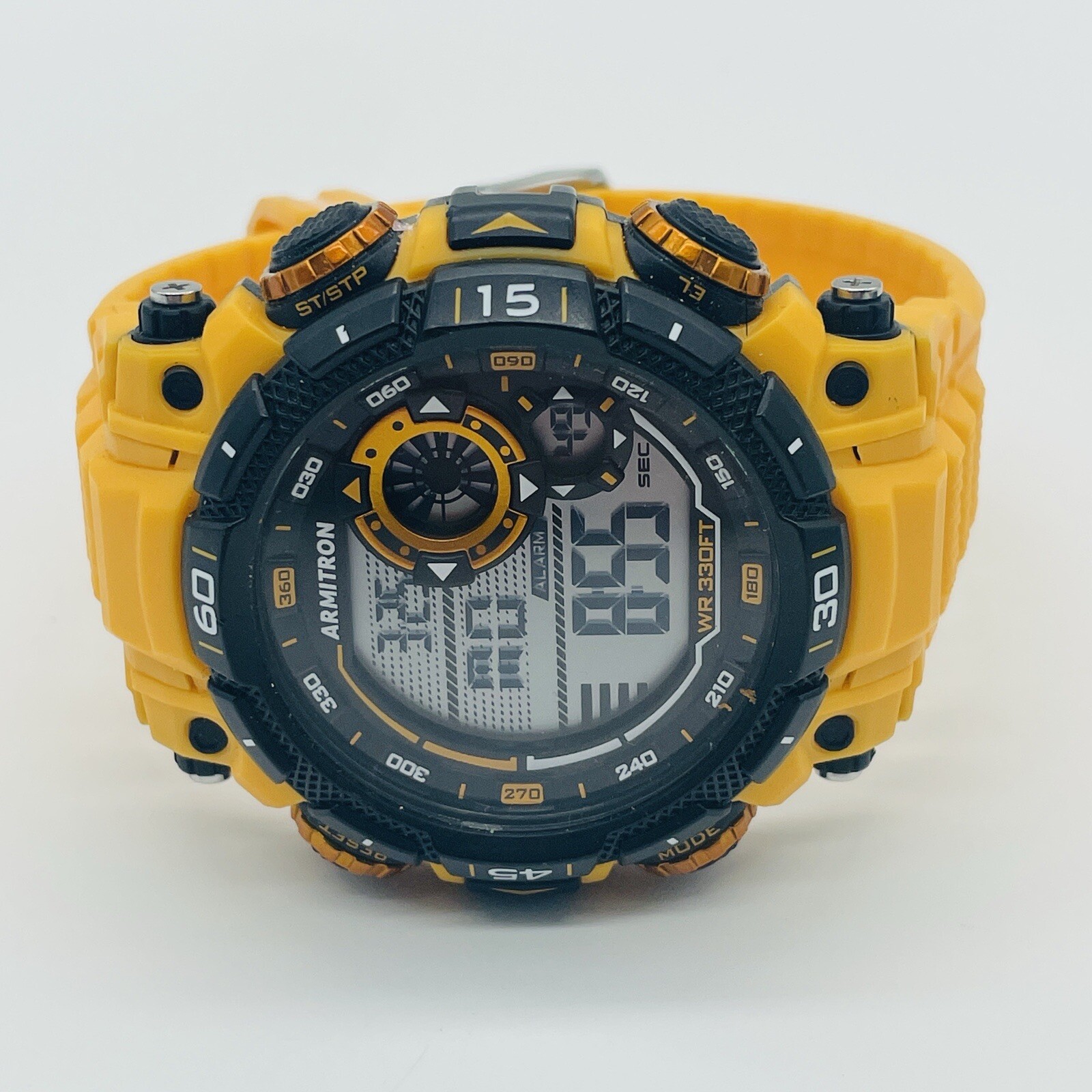 Armitron Pro Sport Watch Men WR330FT Yellow Strap Silicone 53mm New