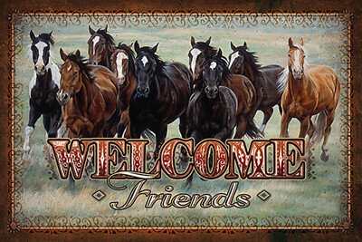 Holzschild 18x12 Pferde welcome friends Wand Deko Bar Kneipe Sammler Geschenk