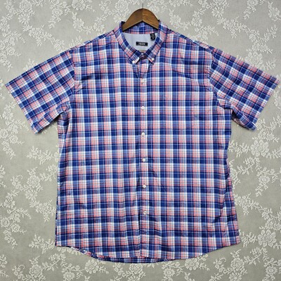 IZOD Plaid Button Down Shirt Men's 2XL Colorful Stretch Lightweight Preppy