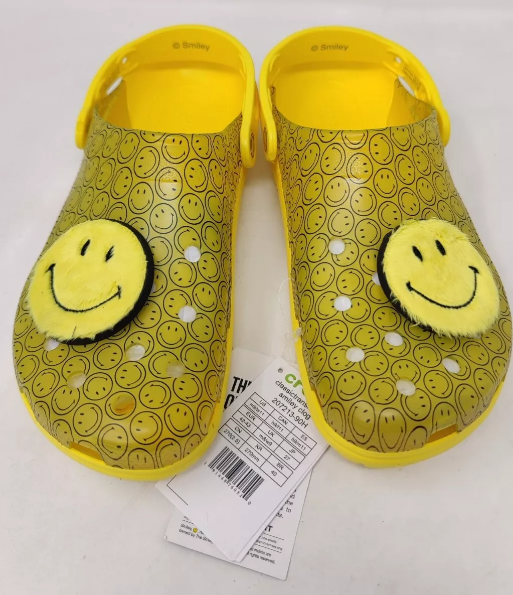 Crocs Classic Smiley Clog patch jaune flou hommes 9 femmes 11
