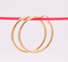 3mm X 45mm 1 3/4" Large Plain All Shiny Hoop Earrings REAL 14K Yellow Gold 3.7gr