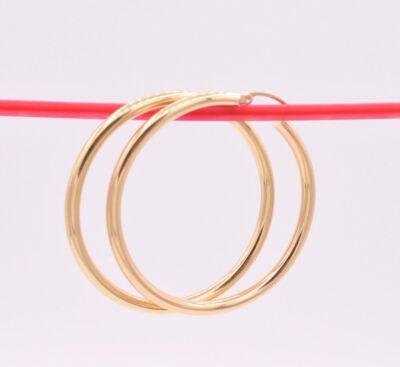 3 mm x 45 mm 1 3/4 Zoll große einfache alle glänzende Ohrringe ECHT 14K Gelbgold 3,7 g