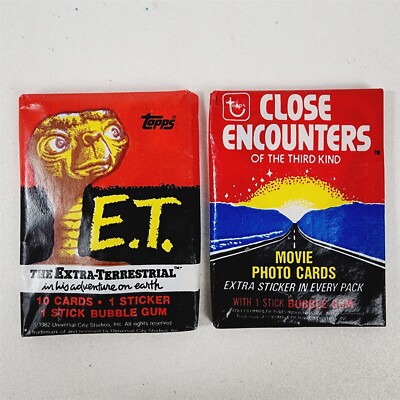 2 Vintage Topps 1982 ET 1978 Close Encounters Trading Cards w/ Gum - Sealed 