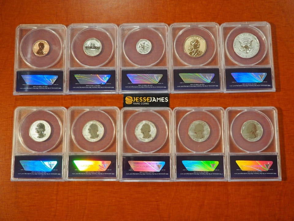 2018 S REVERSE PROOF SILVER ANACS RP70 10 COIN SET CENT THRU KENNEDY & QUARTERS - Image 2 of 2