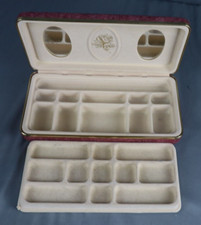Vintage Travel Jewelry Box Mirror 2 Layers Mauve Fabric