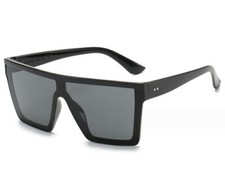 Large Shield Sunglasses Flat Top Rimless Black Frame Dark Smoke Lens NEW