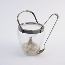 Eiswürfelbehälter Eiswürfel Eiskübel Krakelee Craquele Glas + Zange versilbert