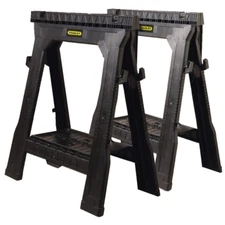 Stanley 31 in Folding Sawhorse (2 Pack) Portable Sturdy Saw Horse Tray Stand Set