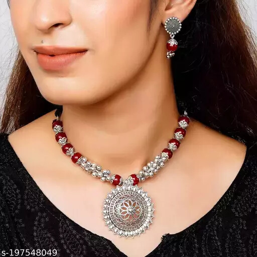 Collana Set Gioielli Argento Sterling Argento Ossidato Tradizionale Indiano foto 2