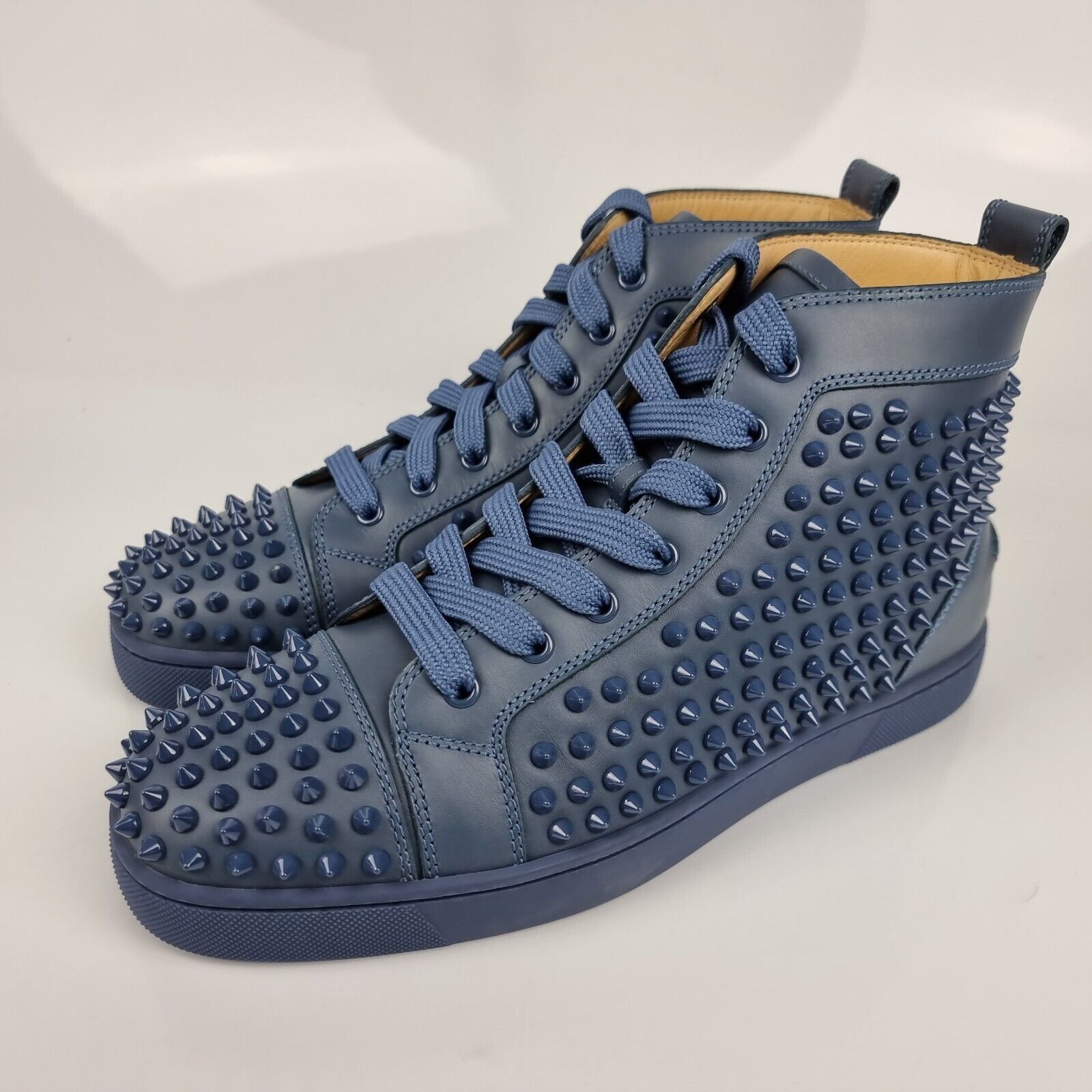 Christian Louboutin Louis Flat Calf Spikes Blue Sneakers Size 42 New