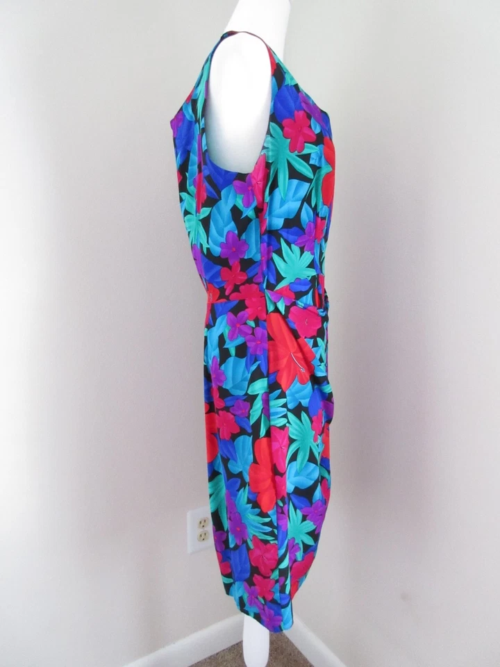 Vestido Spenser Jeremy vintage años 90 100 % seda para mujer 12 brillantes florales sin mangas Foto 4 de 4