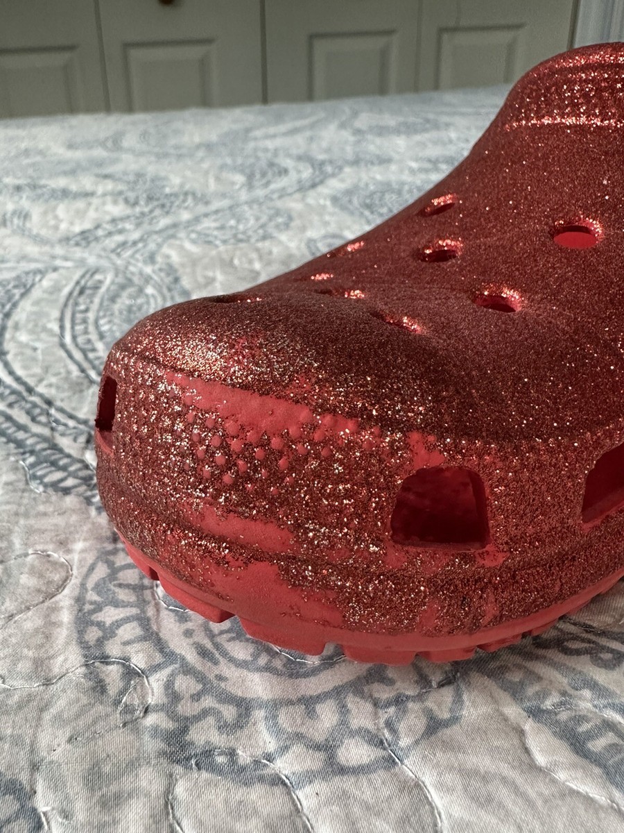 Crocs Classic Clogs Red Glitter Unisex Size Men display picture 1