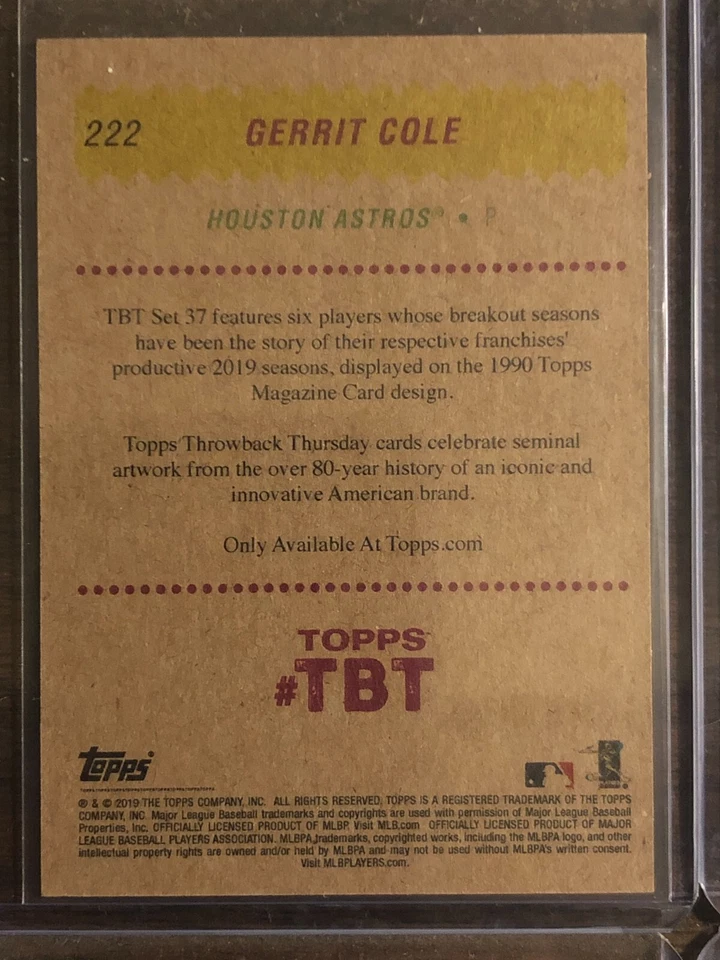 2019 Topps Throwback Thursday TBT #222 Gerrit Cole Houston Astros - Image 2 of 2