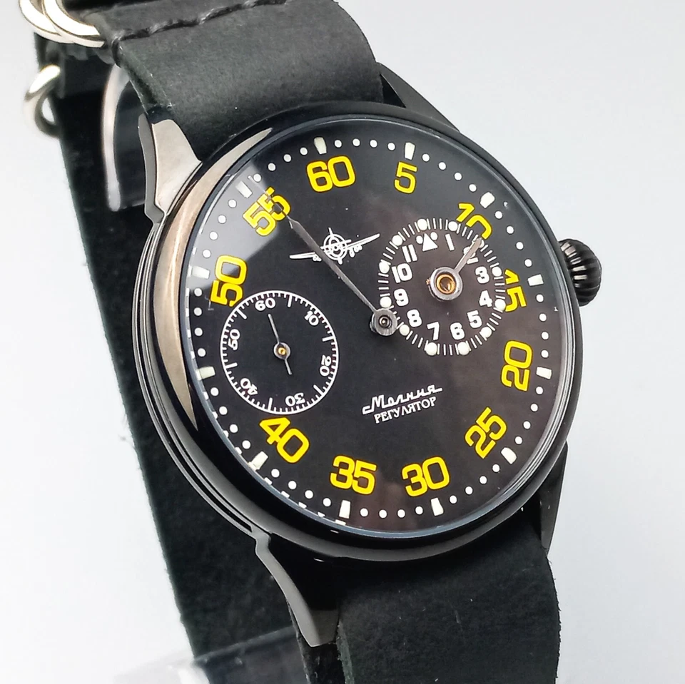 Reloj de pulsera regulador matrimonial soviético para hombre reloj vintage esfera negra reparado Foto 2 de 4