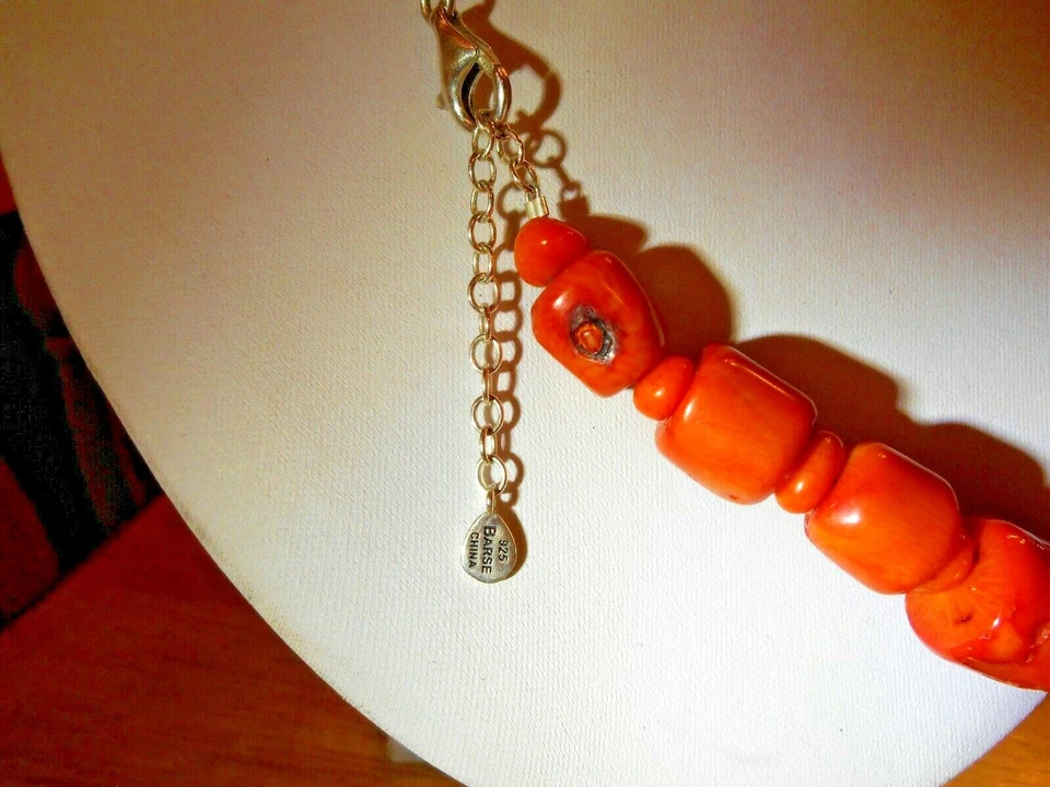 Collar Bali Coral Med Rojo Barse Macizo Raro Plata de Ley 21-23" 9.40z 264g Foto 4 de 4