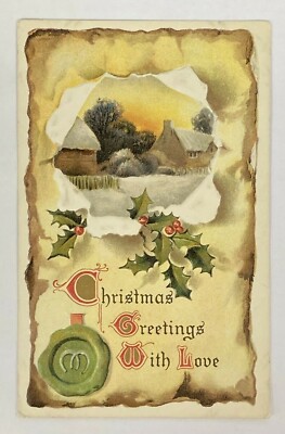 Postcard Christmas Greetings - Country Home In Snow Scene 2 c1915 vtg Z