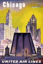 1950s Visit Downtown Chicago Vintage Style Travel Poster - 24x36