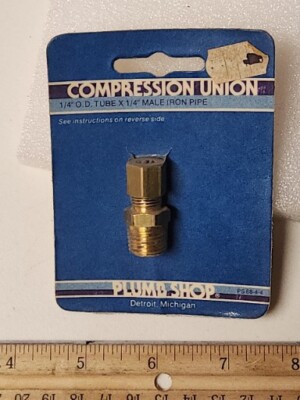 Brass Compression Union Straight 1/4'' Tube OD x 1/4'' Mnpt Fitting Adapter 1 Qty