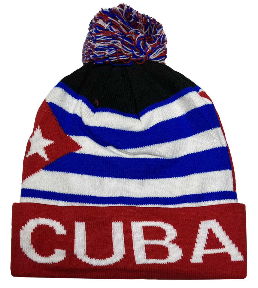 CUBA FLAG Pompom Plush Lining Knit Cap Beanie Knitted Warm Ski Winter ...