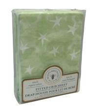 New Burts Bees Baby Organic Jersey Fitted Crib Sheet Unisex Green w/ Stars NIP