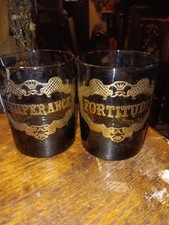 2 Neiman Marcus Virtue PRUDENCE, TEMPERANCE 1960's Low Ball Glasses