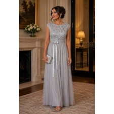 Candalite Silver Sequin Tulle Formal Maxi Dress Small
