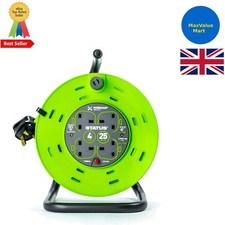 Outdoor 4 Socket Cable Reel - 25m, 13 Amp with Safety Features for Power Tools