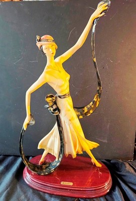 A. Santini Figurine of an Art Deco Lady Porcelain & Metal Large Sculpture NICE!