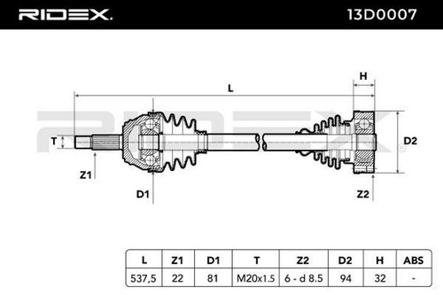 RIDEX 13D0007 Semiasse Anteriore Sx per VW GOLF II (19E, 1G1) SCIROCCO (53B) - Foto 6 di 9