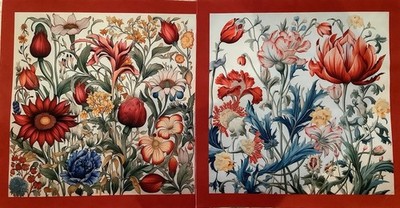 Stoff Kissen Panel Baumwolle Polyester William Morris Stil 44x44cm 2 Stück!