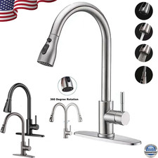 Kitchen Sink Faucet Brushed Nickel Single Handle Swivel Pull Down Sprayer Mixer