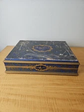 Flatware Large Storage Chest Blue Gold for 12 place settings pat 1-9-23 Antique