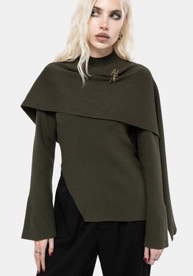 Disturbia Symphony Scarf Cape Flare Knit Top Green Size L S5348