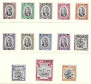 GRENADA 1951 FULL SET OF POSTAGE STAMPS KING GEORGE VI SG 172 184 MLH.