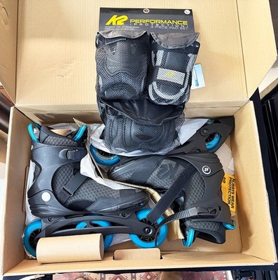 NEW K2 Skate Trio LT 100 Men's Inline Skates, Black/Blue, M10 + 3 pc Pad Set