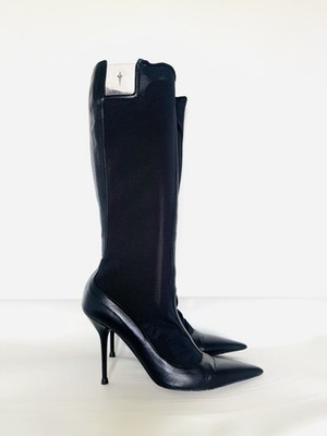Stiefel Leder und Netz Stretch Stiletto CESARE PACIOTTI Vintage 2000s Y2K - S.40