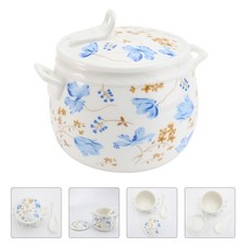  1Pc Ceramic Stew Pot Saucepan with Lid Orchid Stewpan Stewpot with Gilded