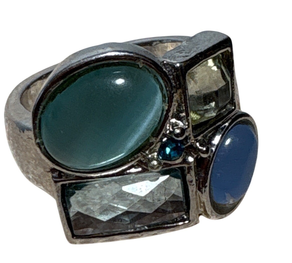 Statement Ring Multi Gemstone Silver With Aqua & … - image 1