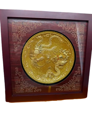 24K金メッキ ドラゴン彫刻 平皿 24K金メッキ ドラゴン彫刻 平皿 Dragon & Phoenix 24K Gold Plate