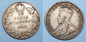 SILVER! SILVER! SILVER! 1912 CANADA STERLING SILVER DIME #119-7