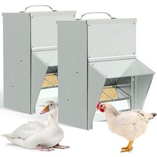 2 Pcs 11.5-50 Lbs Galvanized Chicken Feeder Weatherproof Poultry Food Dispens...