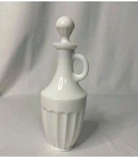 Vintage White Milk Glass Paneled Cruet Oil Vinegar Grecian Vase Lekythos Greek