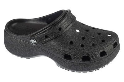 Badelatschen Damen, Crocs Classic Platform Glitter Clog W, Schwarz