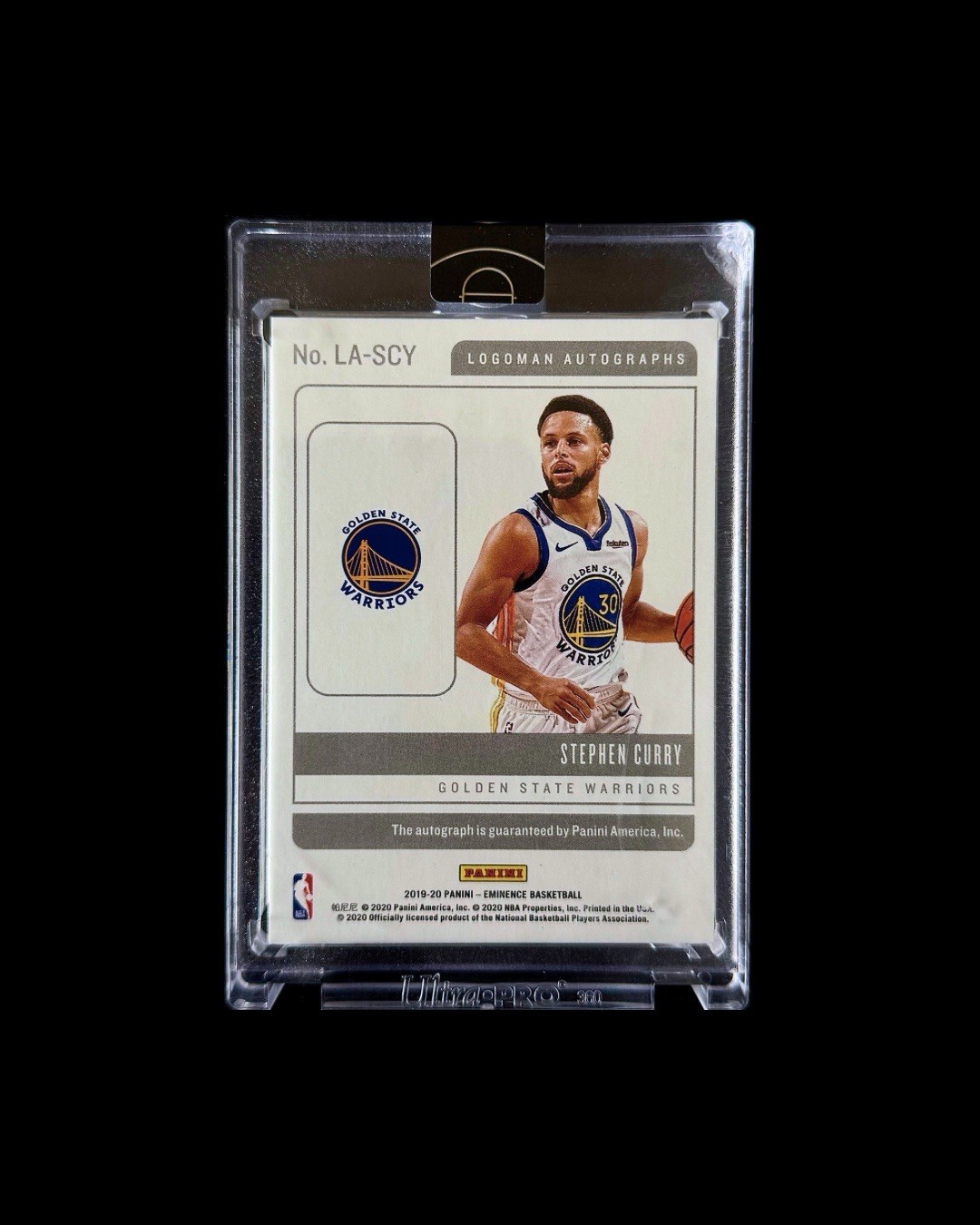 2019-20 Panini Eminence Stephen Curry Warriors Logoman Auto LA-SCY #/10 view 2